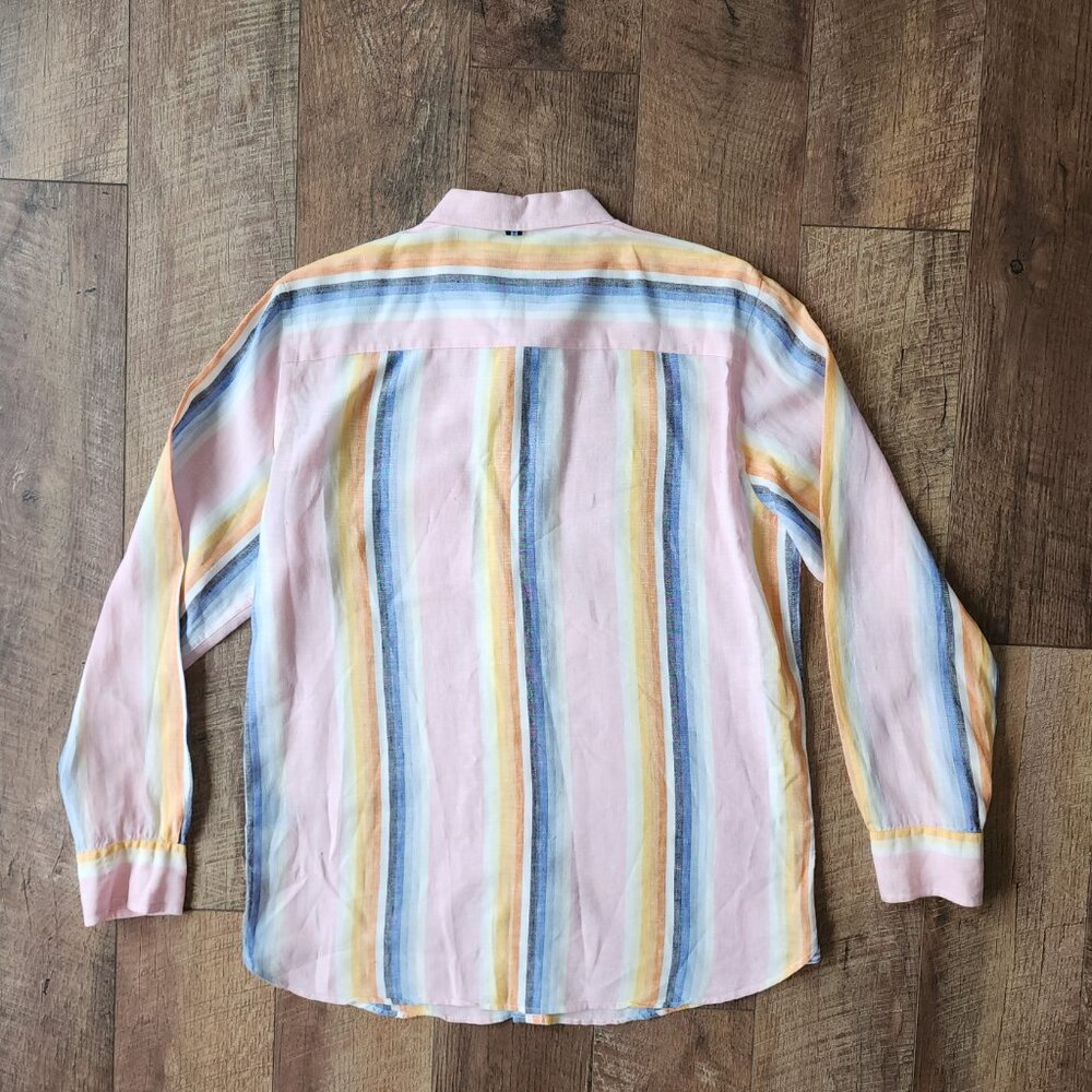 Faconnable 100% Linen Striped Club Fit Dress Shirt Size Medium - Picture 2 of 5